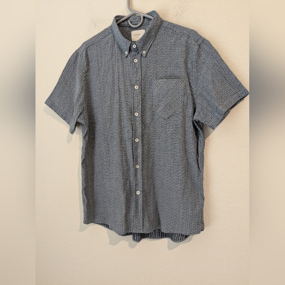 Billy Reid Blue Patterned Woven Cotton Short Sleeve Button-Up Tuscumbia Shirt LG - Picture 4 of 8